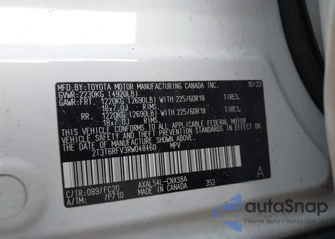 2024 Toyota Rav4 Se z USA, uszkodzony, nr VIN 2T3T6RFV3RW048460